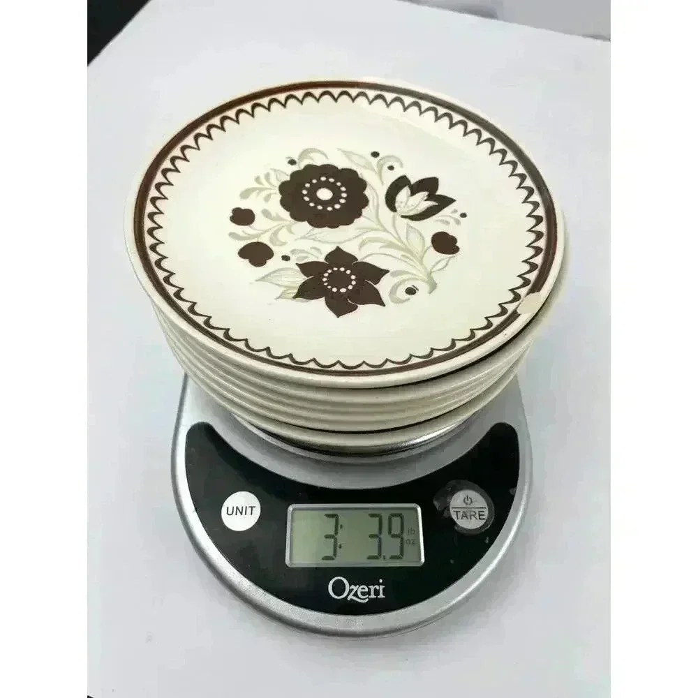 VTG Set of 6 1970's Floral Dessert Plate Brown‎ Tan Flowers 6